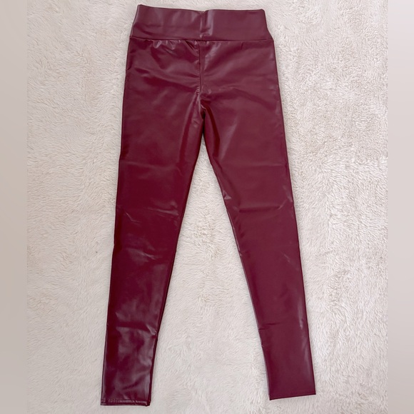 Faux Leather Maroon Skinny Leggings - Picture 2 of 7